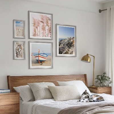 Ensemble de 5 tableaux Paysages, plages, bâtiments blancs