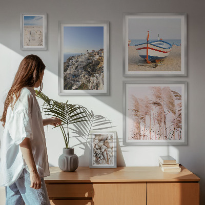 Ensemble de 5 tableaux Paysages, plages, bâtiments blancs