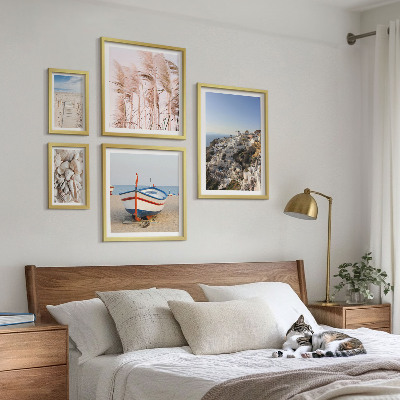 Ensemble de 5 tableaux Paysages, plages, bâtiments blancs