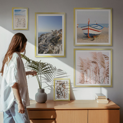 Ensemble de 5 tableaux Paysages, plages, bâtiments blancs