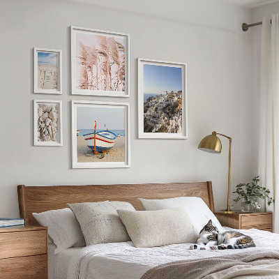 Ensemble de 5 tableaux Paysages, plages, bâtiments blancs