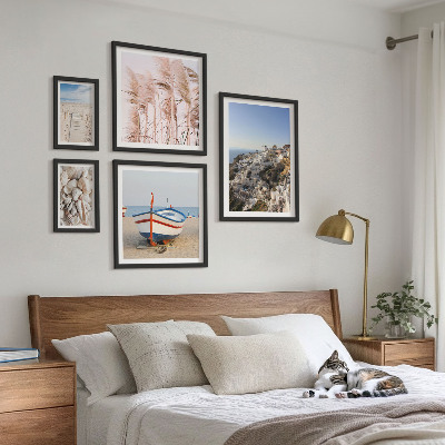 Ensemble de 5 tableaux Paysages, plages, bâtiments blancs