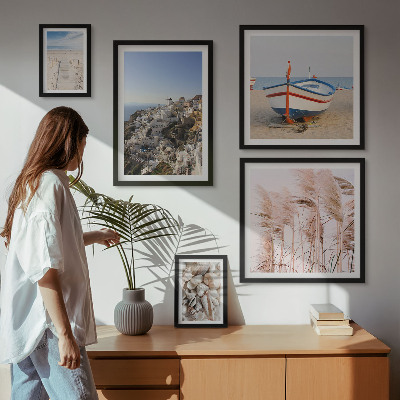 Ensemble de 5 tableaux Paysages, plages, bâtiments blancs