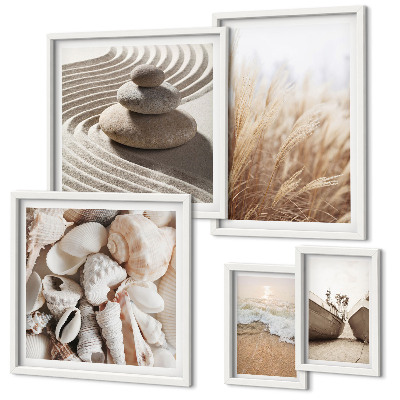 Lot de tableaux encadrés Coquillages et sable de bord de mer