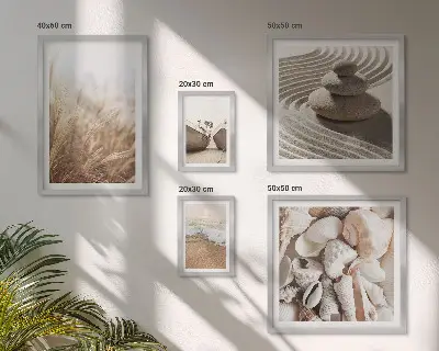 Lot de tableaux encadrés motif coquillages et sable de bord de mer