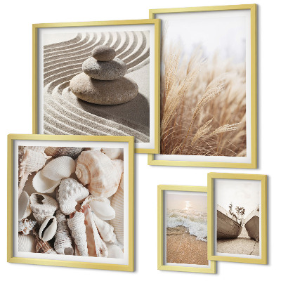 Lot de tableaux encadrés Coquillages et sable de bord de mer