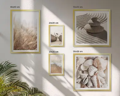 Lot de tableaux encadrés motif coquillages et sable de bord de mer