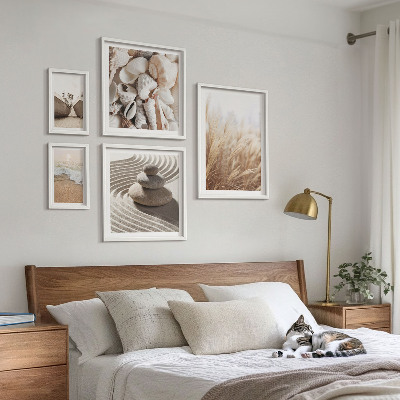 Lot de tableaux encadrés Coquillages et sable de bord de mer