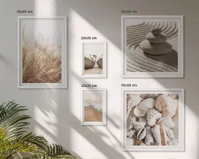 Lot de tableaux encadrés motif coquillages et sable de bord de mer