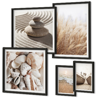 Lot de tableaux encadrés Coquillages et sable de bord de mer