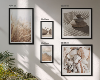 Lot de tableaux encadrés Coquillages et sable de bord de mer