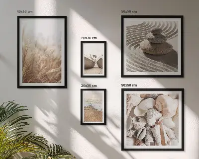 Lot de tableaux encadrés motif coquillages et sable de bord de mer