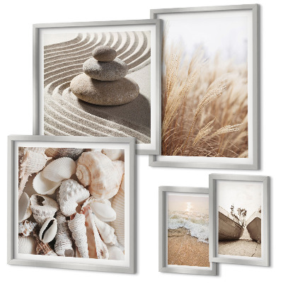 Lot de tableaux encadrés Coquillages et sable de bord de mer