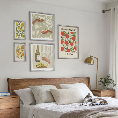 Ensemble de 5 tableaux Foire aux fruits et fleurs vintage