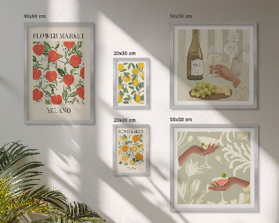 Ensemble de 5 tableaux Foire aux fruits et fleurs vintage