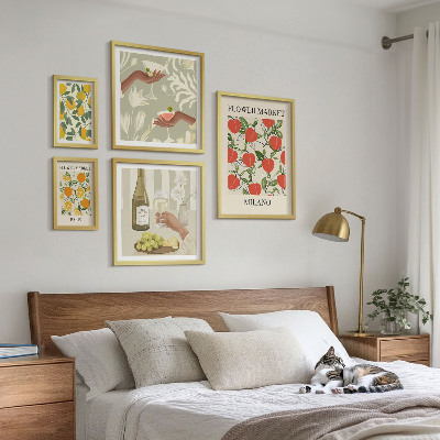 Ensemble de 5 tableaux Foire aux fruits et fleurs vintage