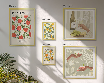 Ensemble de 5 tableaux Foire aux fruits et fleurs vintage