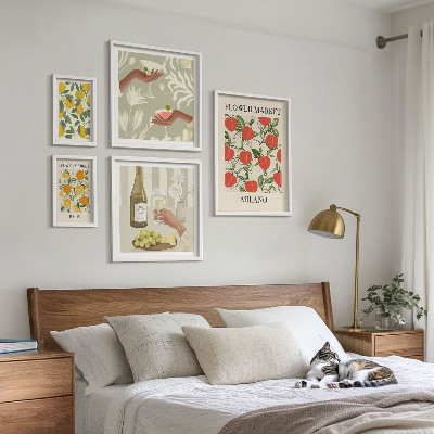 Ensemble de 5 tableaux Foire aux fruits et fleurs vintage