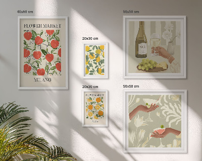 Ensemble de 5 tableaux Foire aux fruits et fleurs vintage