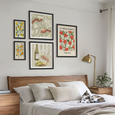 Ensemble de 5 tableaux Foire aux fruits et fleurs vintage