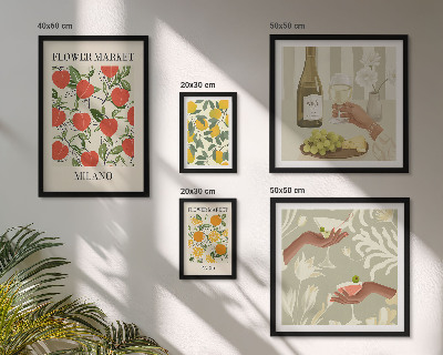 Ensemble de 5 tableaux Foire aux fruits et fleurs vintage