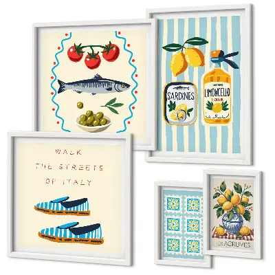 Ensemble de 5 tableaux sur le thème des agrumes de la cuisine italienne