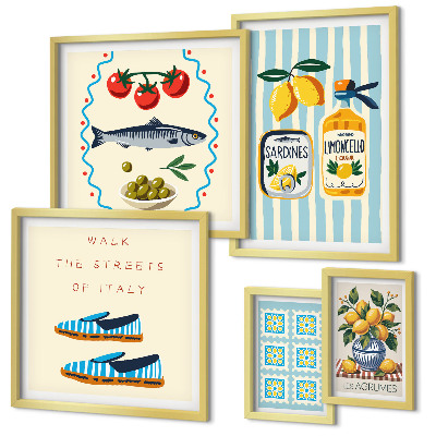 Ensemble de 5 tableaux Agrumes de la cuisine italienne