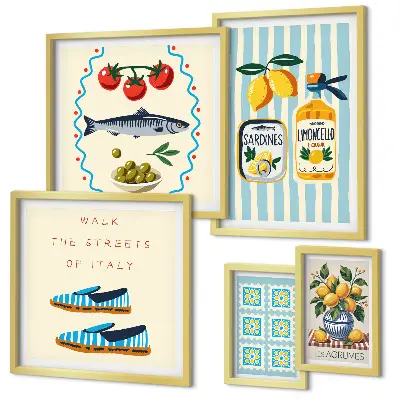 Ensemble de 5 tableaux sur le thème des agrumes de la cuisine italienne
