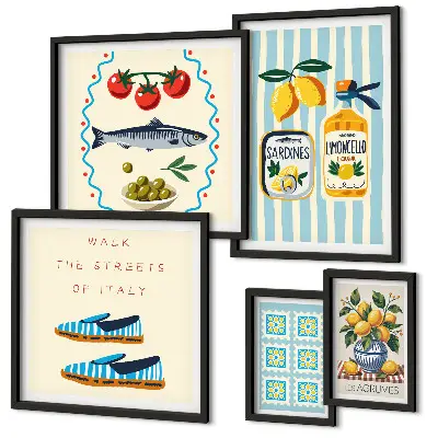 Ensemble de 5 tableaux sur le thème des agrumes de la cuisine italienne