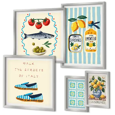 Ensemble de 5 tableaux sur le thème des agrumes de la cuisine italienne