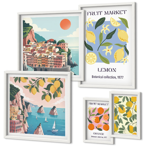 Lot de tableaux encadrés Paysages de fruits vintage