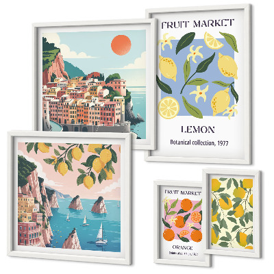 Lot de tableaux encadrés Paysages de fruits vintage
