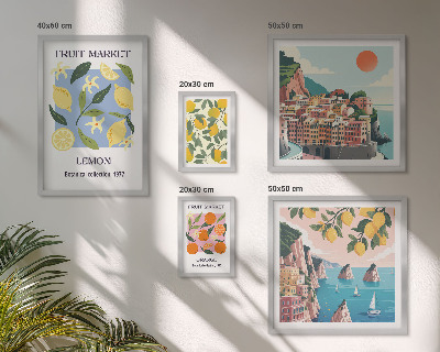 Lot de tableaux encadrés Paysages de fruits vintage