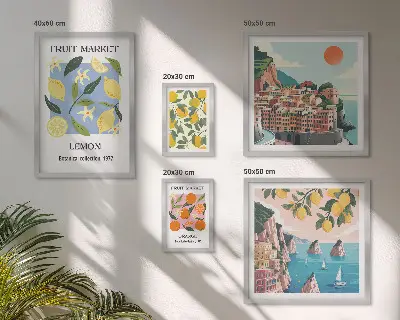 Lot de tableaux encadrés représentant des paysages de fruits vintage