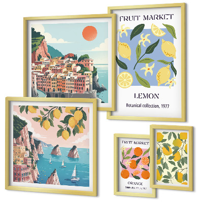 Lot de tableaux encadrés Paysages de fruits vintage