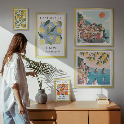 Lot de tableaux encadrés Paysages de fruits vintage