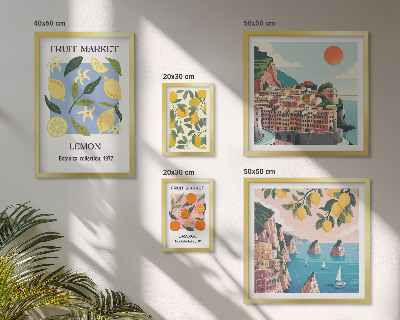 Lot de tableaux encadrés Paysages de fruits vintage
