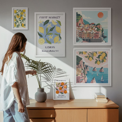 Lot de tableaux encadrés Paysages de fruits vintage