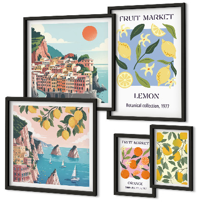 Lot de tableaux encadrés Paysages de fruits vintage