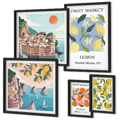 Lot de tableaux encadrés représentant des paysages de fruits vintage
