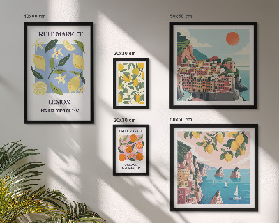Lot de tableaux encadrés Paysages de fruits vintage