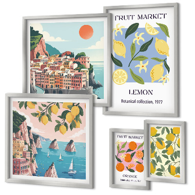 Lot de tableaux encadrés Paysages de fruits vintage