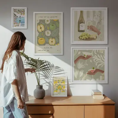 Lot de tableaux encadrés illustrations au style atmosphérique des années 1970