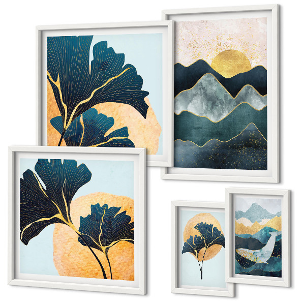 Ensemble de 5 tableaux Paysages végétaux de montagne élégants