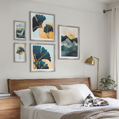 Ensemble de 5 tableaux Paysages végétaux de montagne élégants