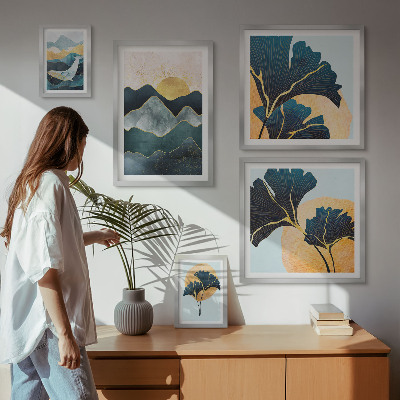 Ensemble de 5 tableaux Paysages végétaux de montagne élégants