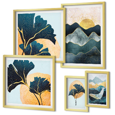 Ensemble de 5 tableaux Paysages végétaux de montagne élégants