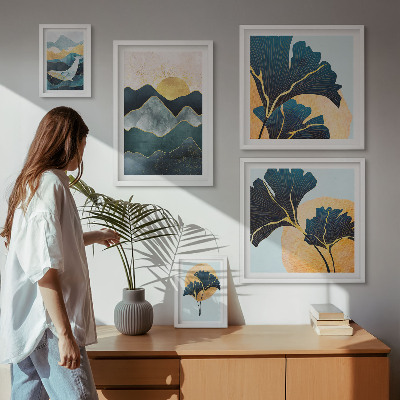 Ensemble de 5 tableaux Paysages végétaux de montagne élégants