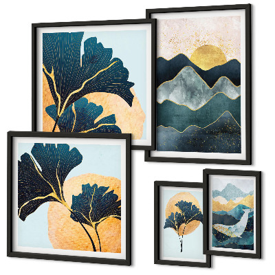 Ensemble de 5 tableaux Paysages végétaux de montagne élégants