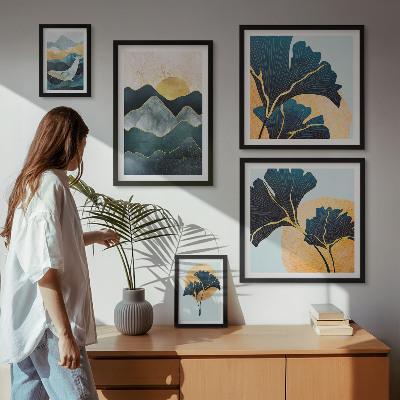 Ensemble de 5 tableaux Paysages végétaux de montagne élégants